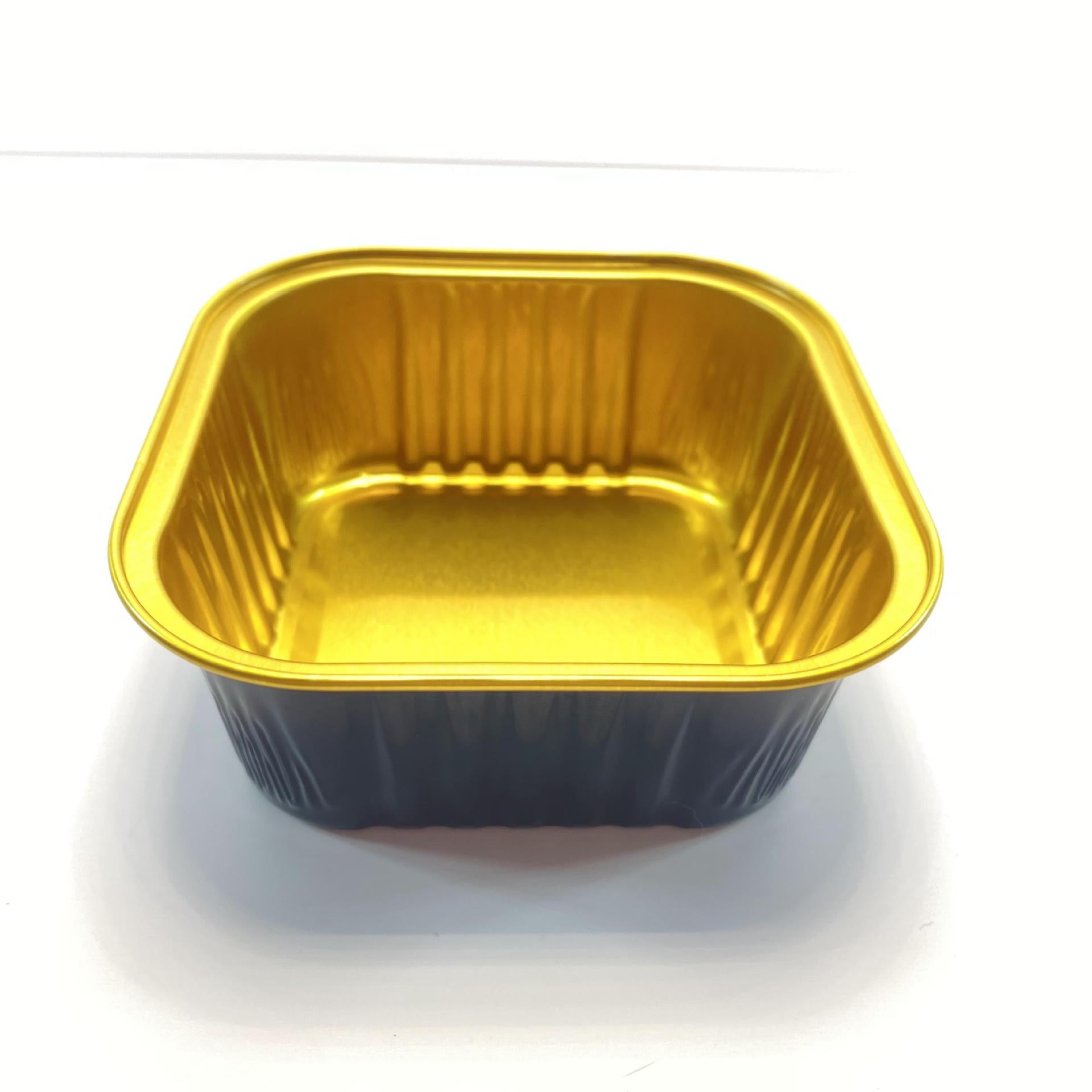 Disposable Aluminum Foil Rectangular Container – Gold & Black, 175ml